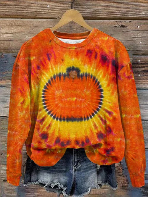 Women's Tie Dye Pumpkin Long Sleeve Top