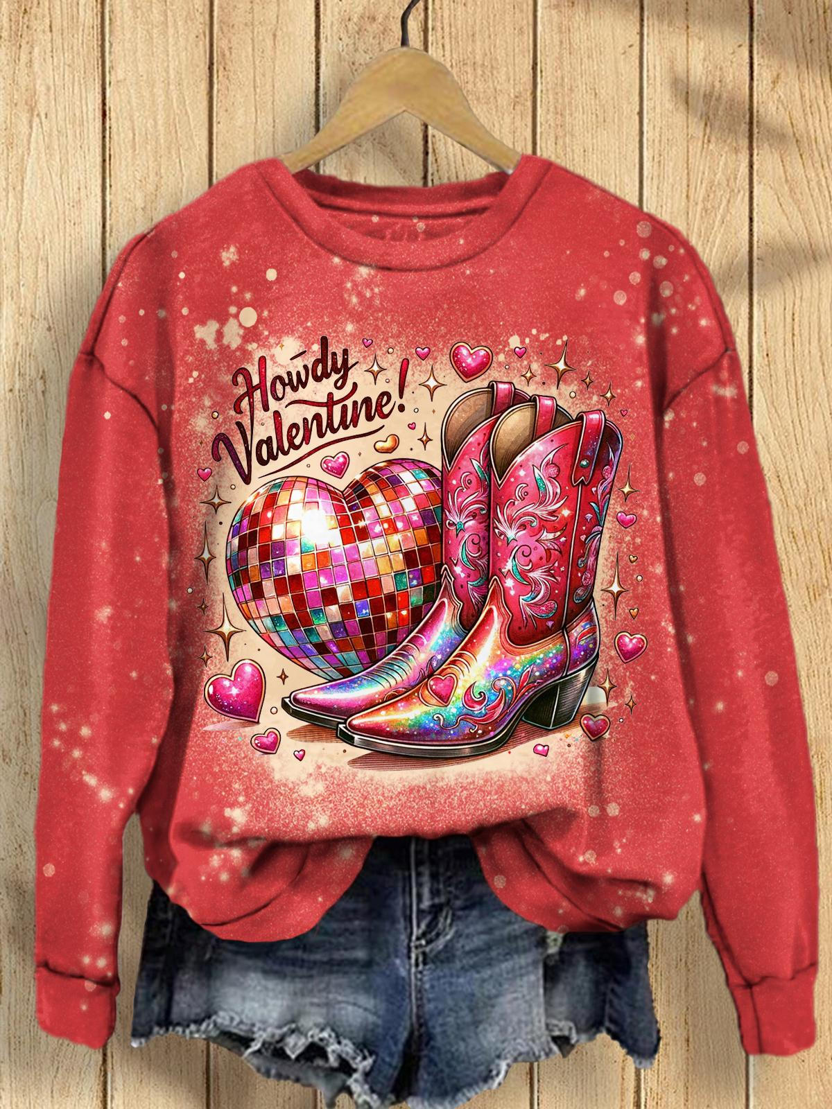 Howdy Valentine Valentine's Day Boots Love Party Print Long Sleeve Top