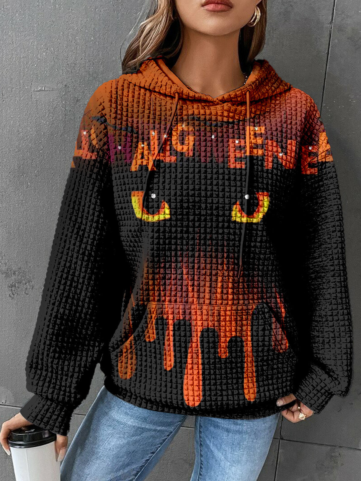 Women's Halloween Long Sleeve Waffle Hoodie