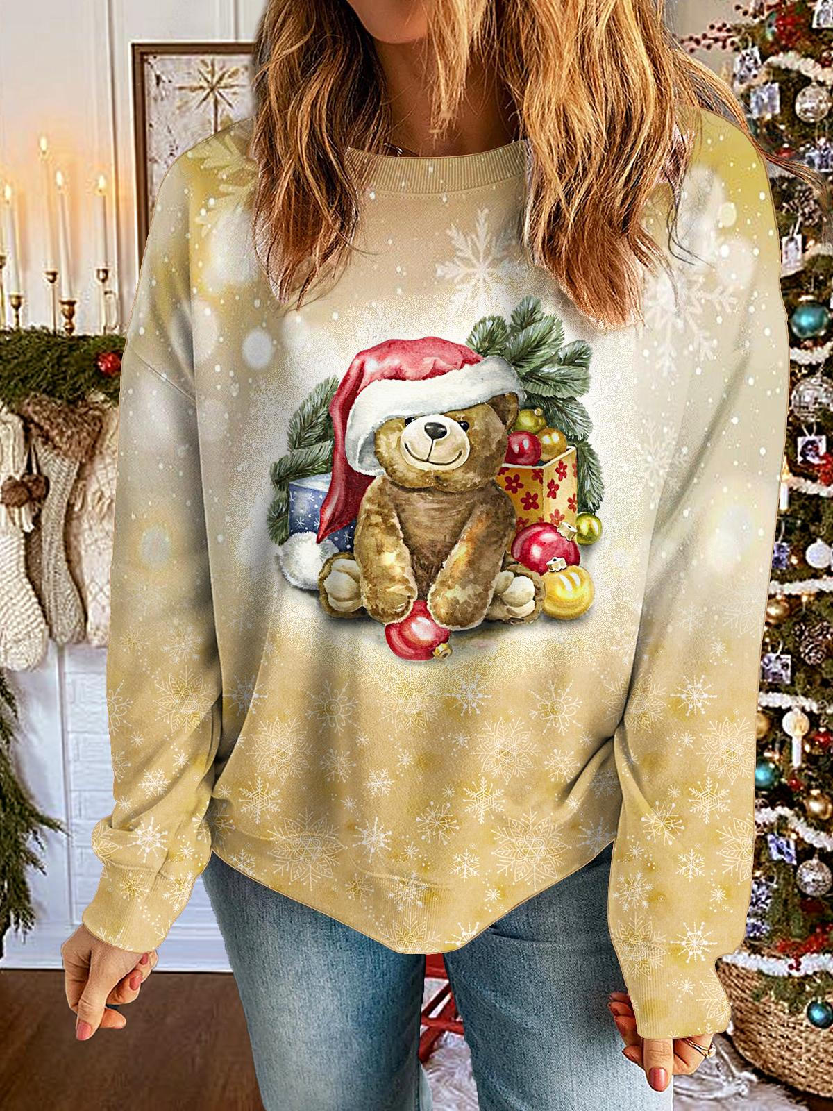 Women's Christmas Bear Printed Long Sleeve Casual Top