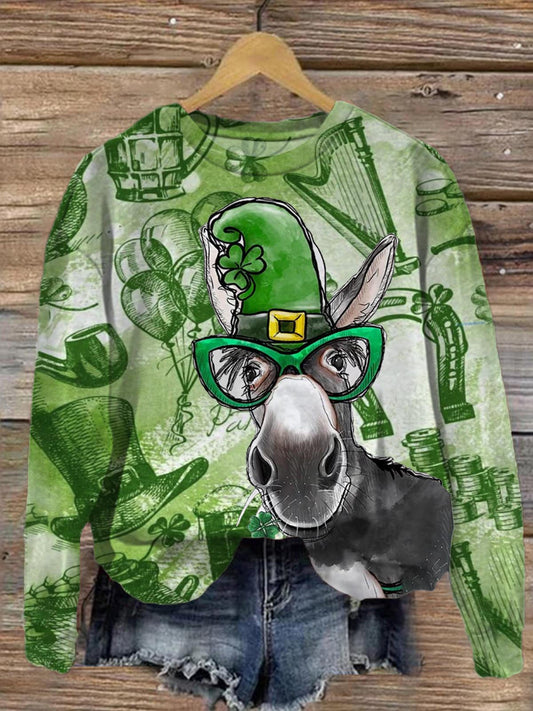 Lucky Donkey St Patrick Printed Long Sleeve Casual Top