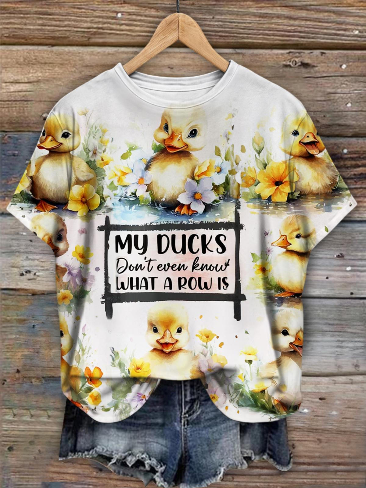 Funny Ducks Print Crew Neck T-shirt