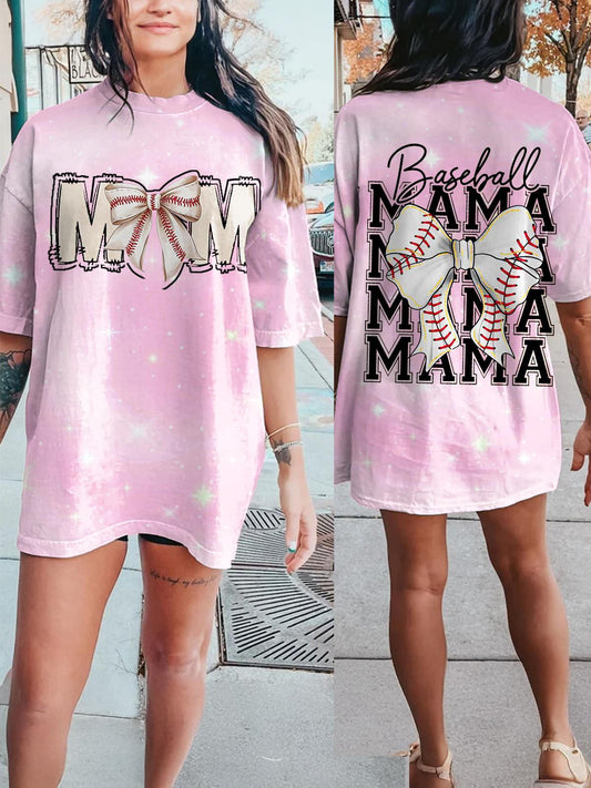 Baseball Mama Happy Mother's Day Bow Print T-Shirt