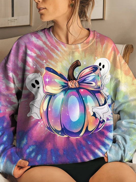 Women's Halloween Pumpkin Elf Print Long Sleeve Top