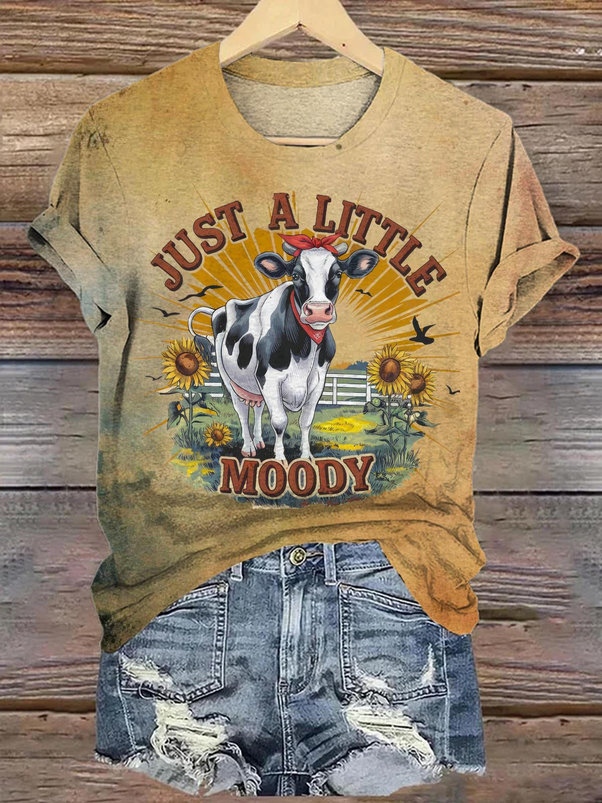 Just A Little Moody Print Crew Neck T-shirt