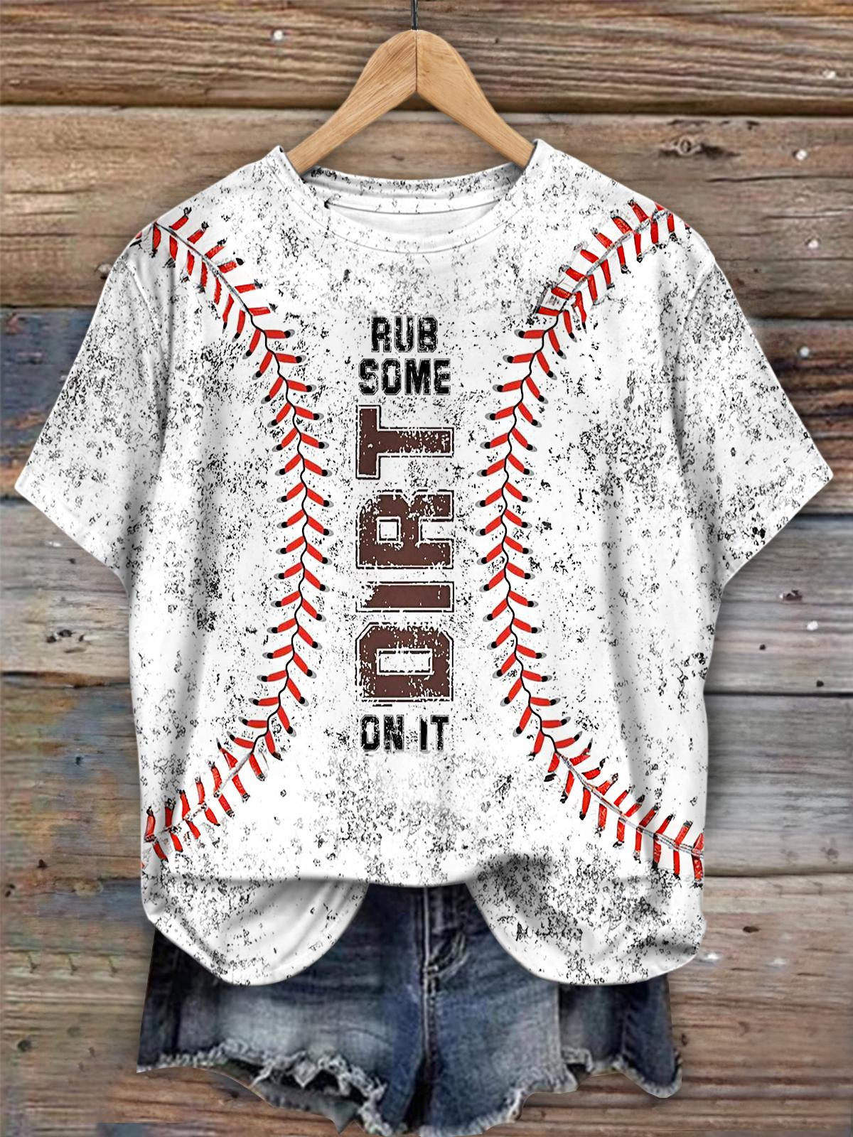 Retro Baseball Game Day Printed Crew Neck T-shirt