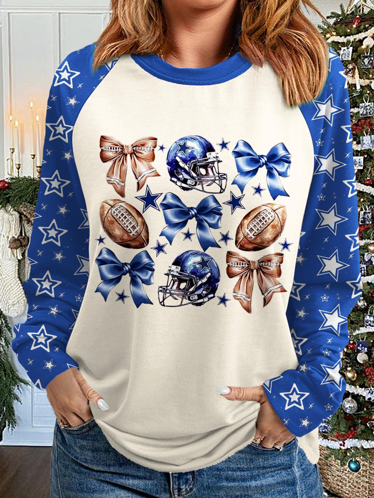 Women's Football Cowboy Bow Long Sleeve Casual Top