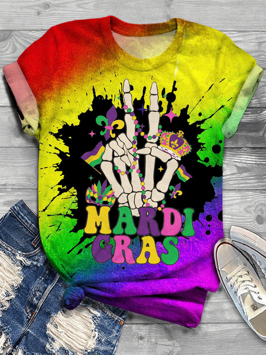 Women's Mardi Gras Rainbow Print Casual T-Shirt