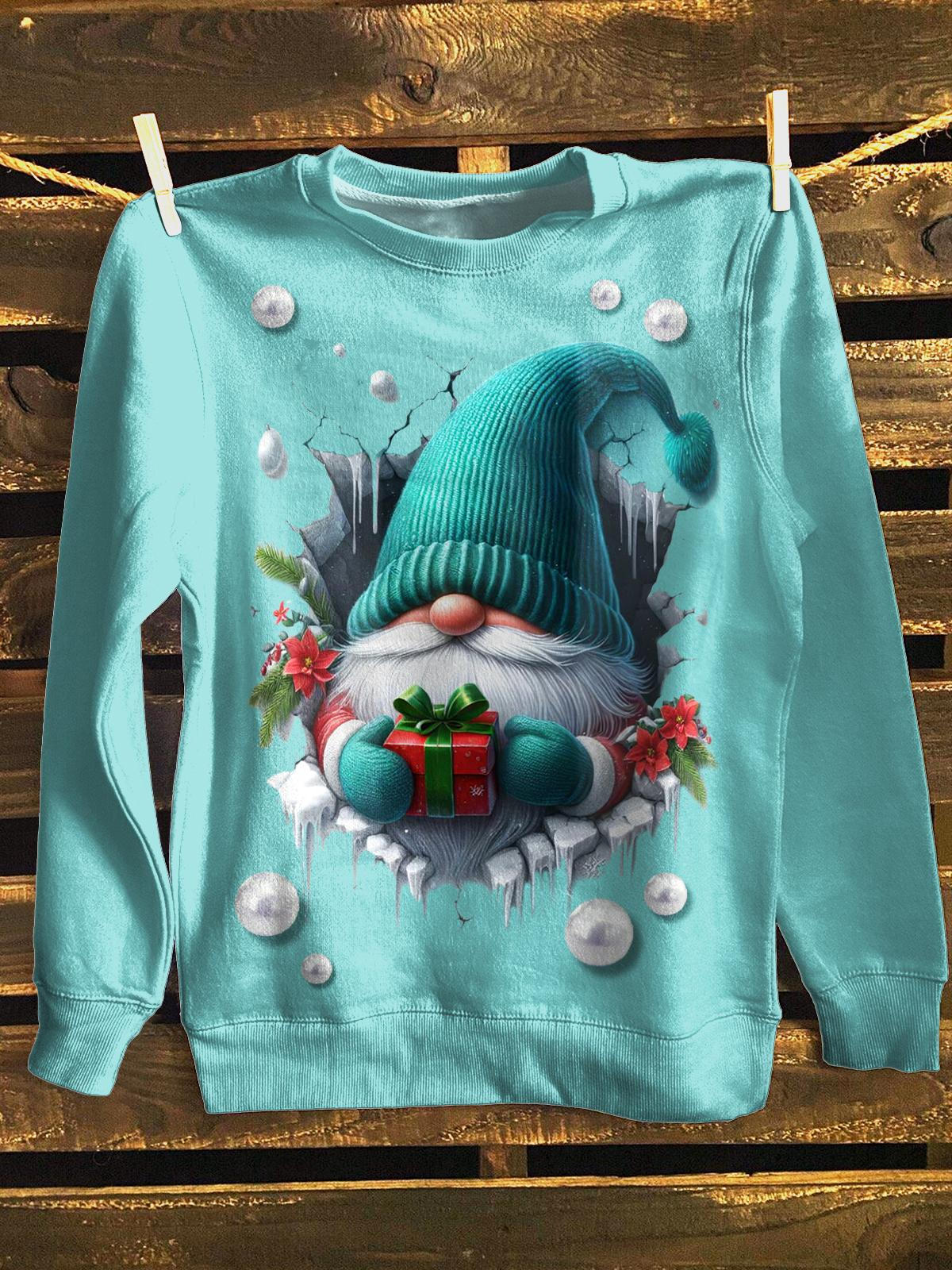 Women's 3D Christmas Gnome Long Sleeve Casual Top