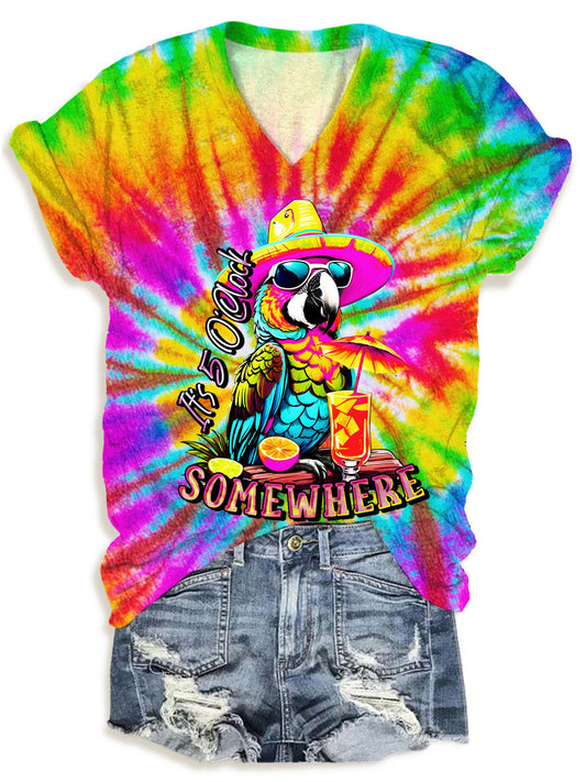 It's 5 O'clock Somewhere Tropical Parrot Parrot V-neck T-Shirt