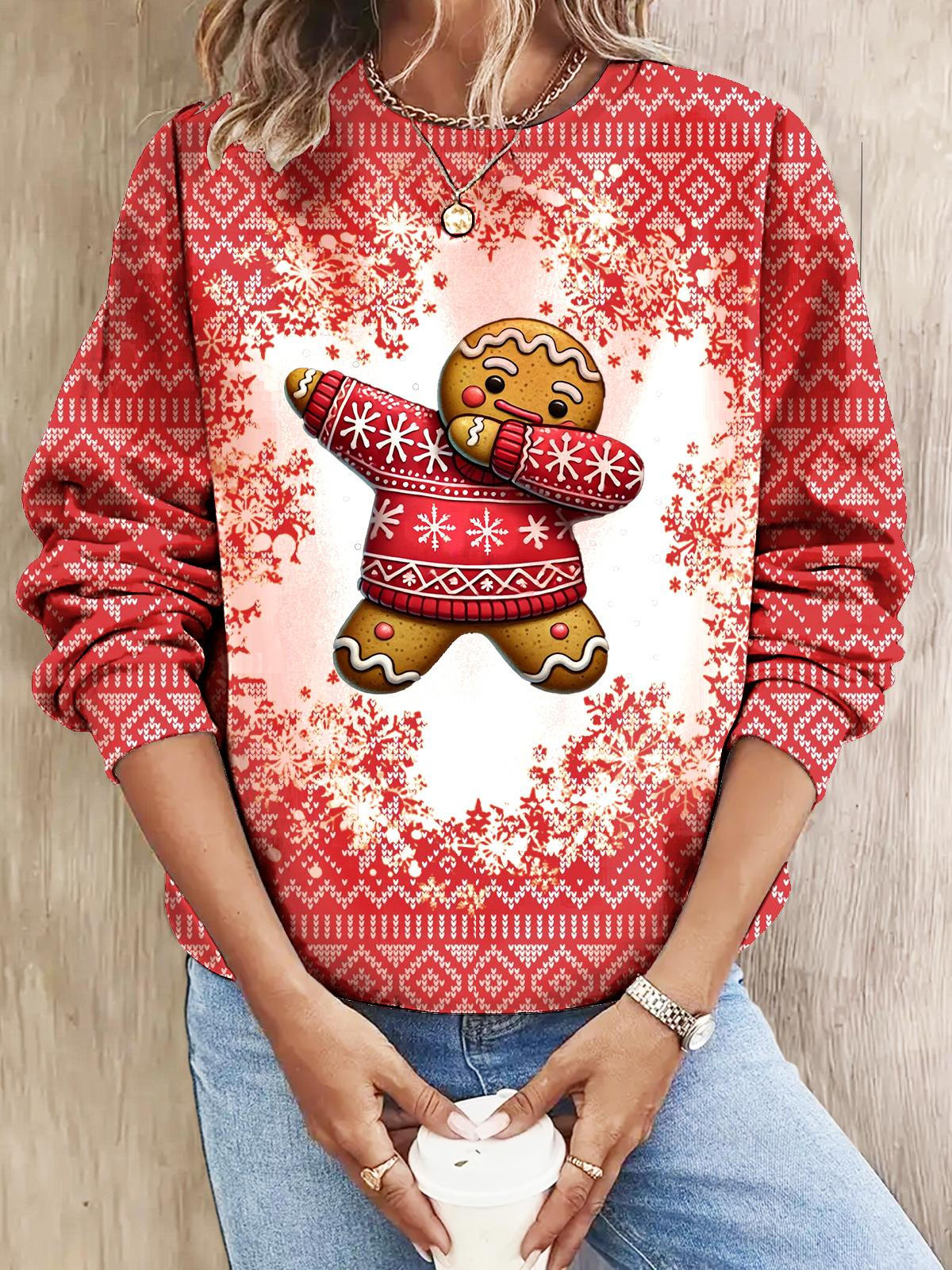 Women's Christmas Gingerbread Man Long Sleeve Casual Top