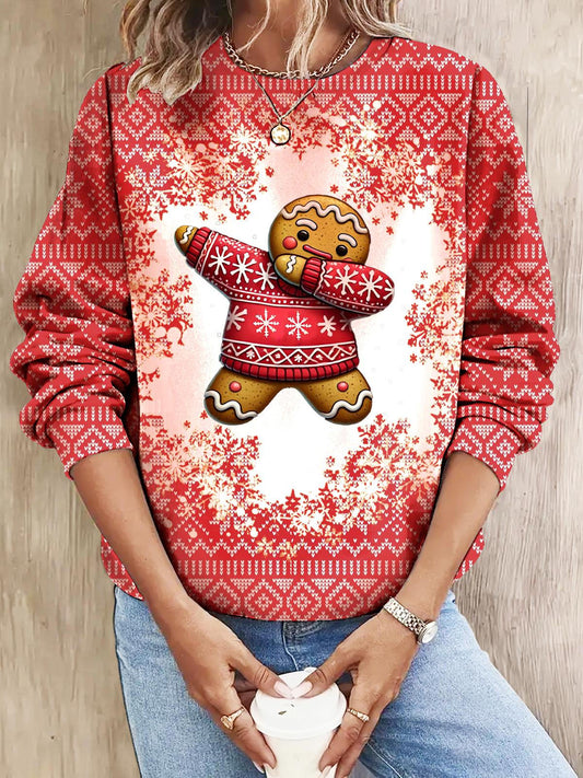 Women's Christmas Gingerbread Man Long Sleeve Casual Top