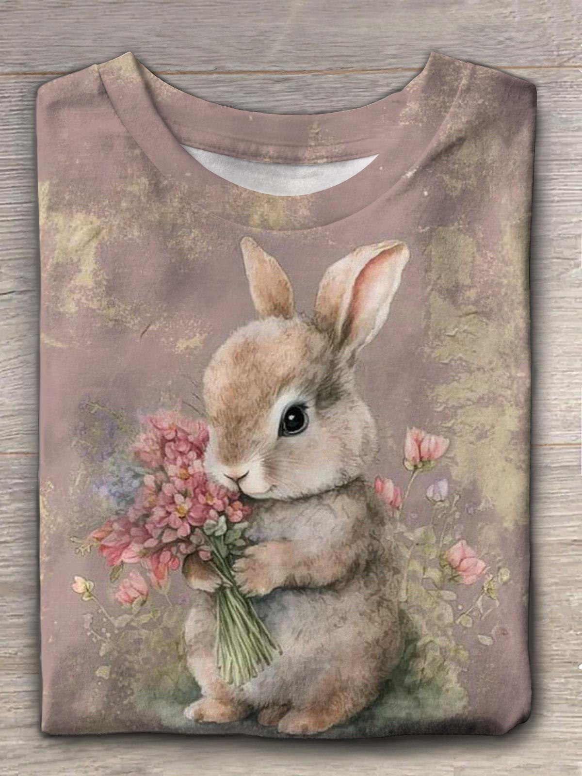 Easter Retro Cute Bunny Crew Neck T-shirt