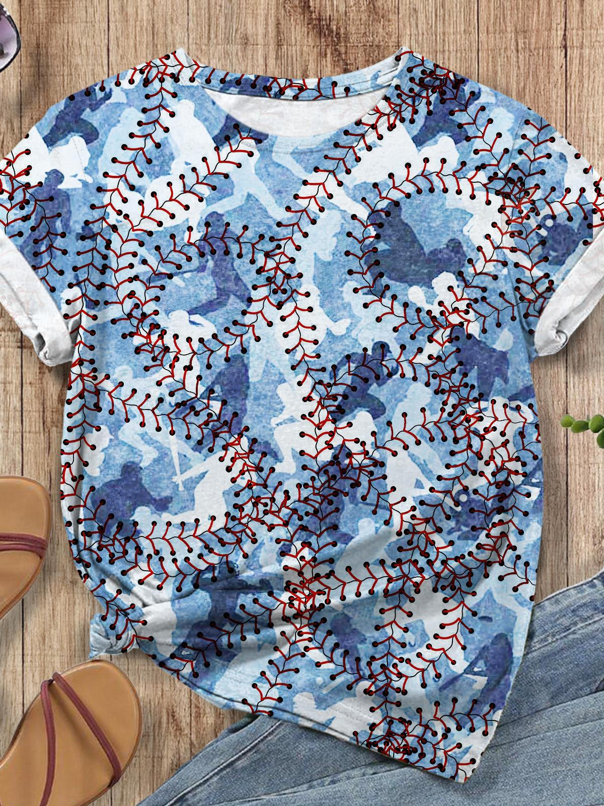 Baseball Game Fan Tie-Dye Print T-Shirt