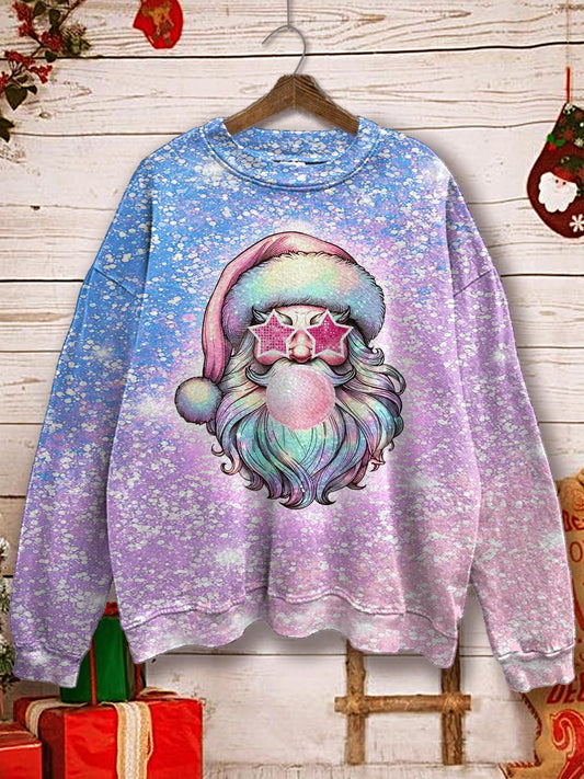 Women's Rainbow Sparkly Santa Printed Long Sleeve Casual Top