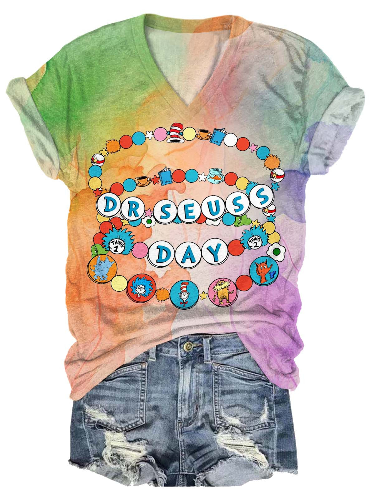 Reading Day Children's Fun Books Colorful Bracelet Retro Print T-shirt