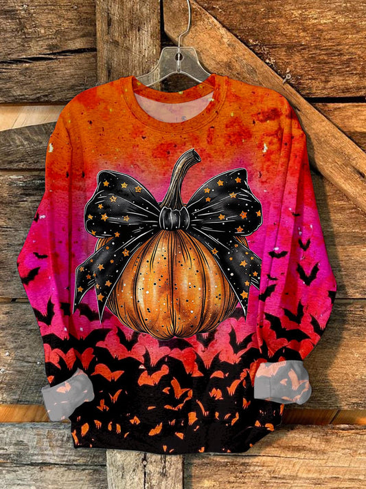 Autumn Pumpkin Halloween Gradient Print Long Sleeve Top