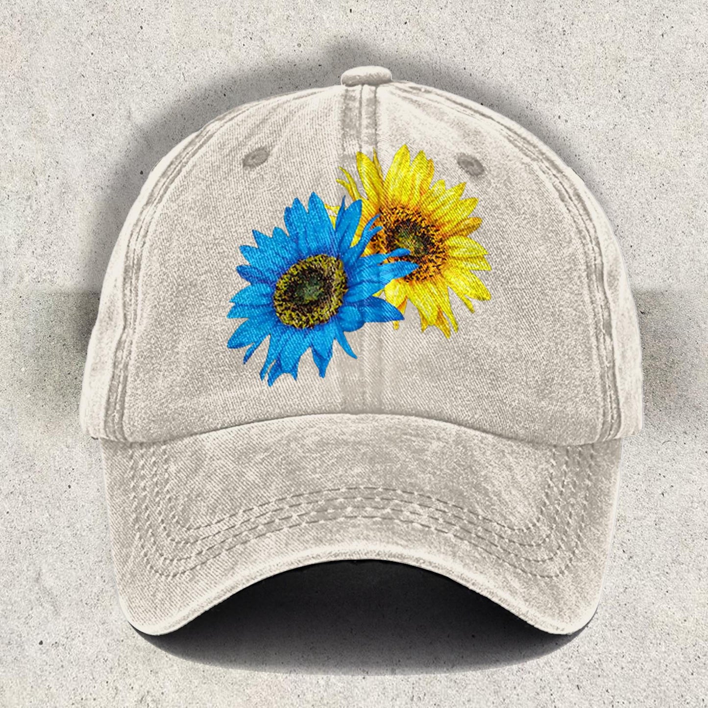 Blue And Yellow Sunflower Printed Baseball Cap