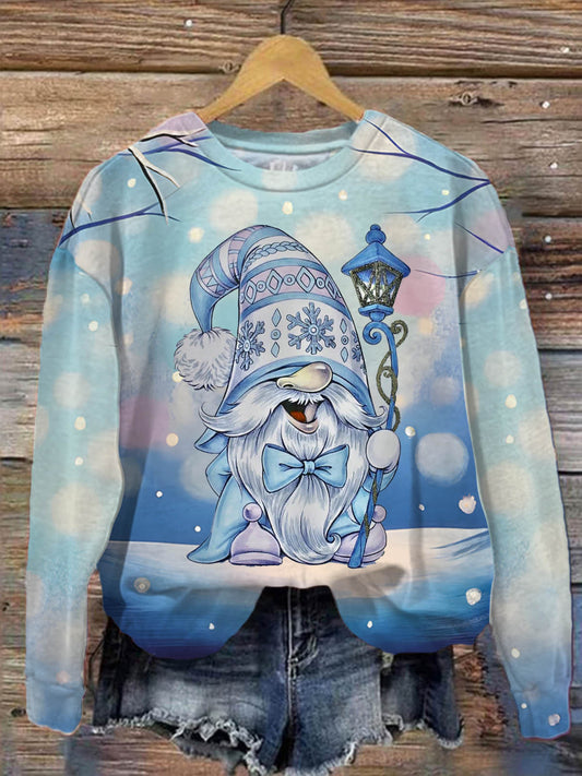 Christmas Gnome Printed Long Sleeve Casual Top