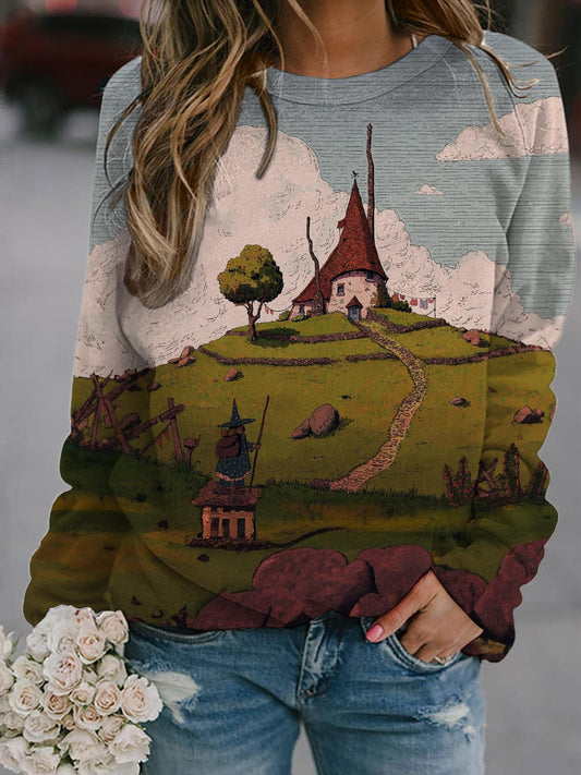 Women's Retro House Long Sleeve Sweatshirt