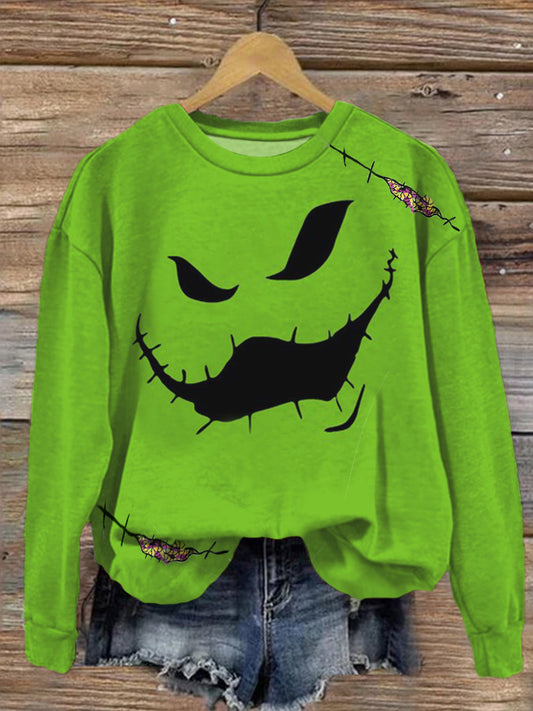 Women's Funny Green Ghoul Printed Long Sleeve Top