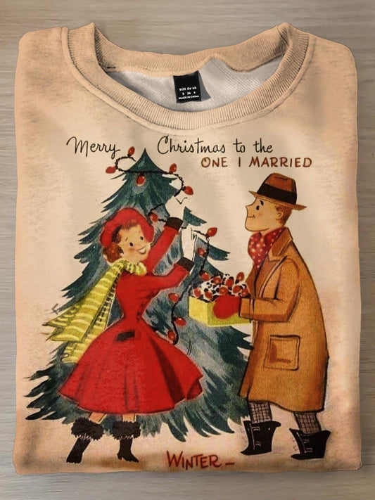 Merry Christmas To The One I Married Winter Vintage Print Long Sleeve Top