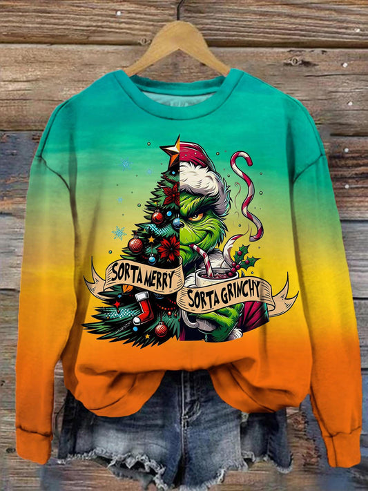 Sorta Merry Sorta Grinchy Print Long Sleeve Top