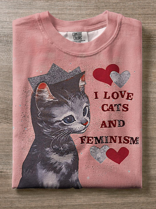 I Love My Cats Print Casual Crew Neck T-shirt