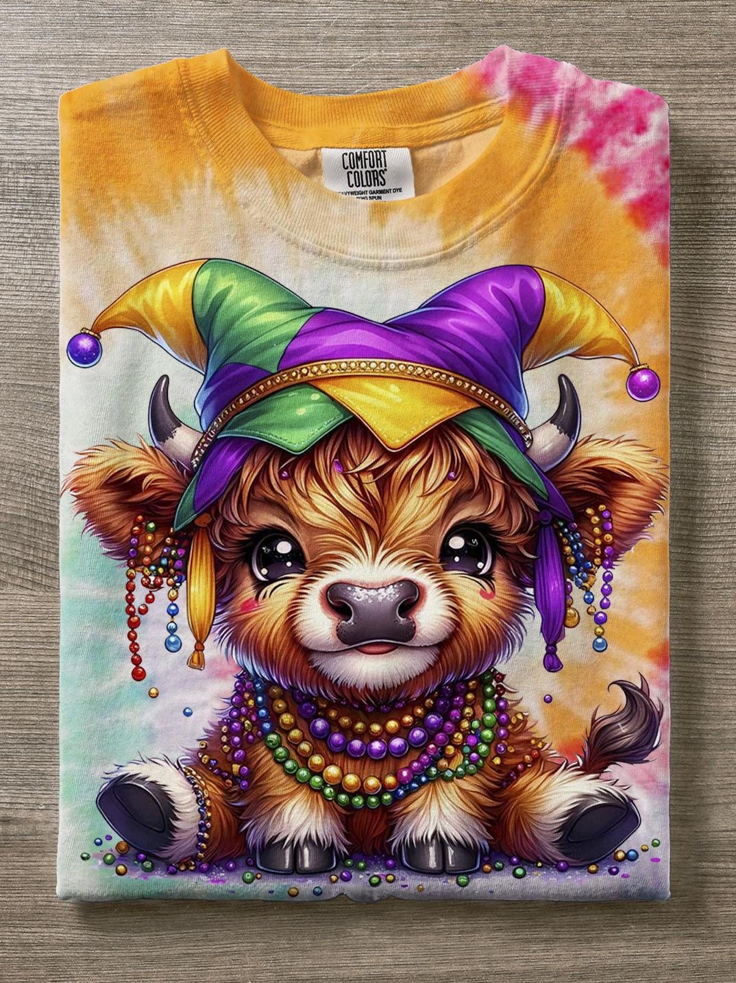 Mardi Gras Happy Holiday Party Celebration Cow Print T-Shirt