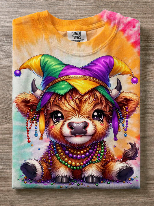 Mardi Gras Happy Holiday Party Celebration Cow Print T-Shirt