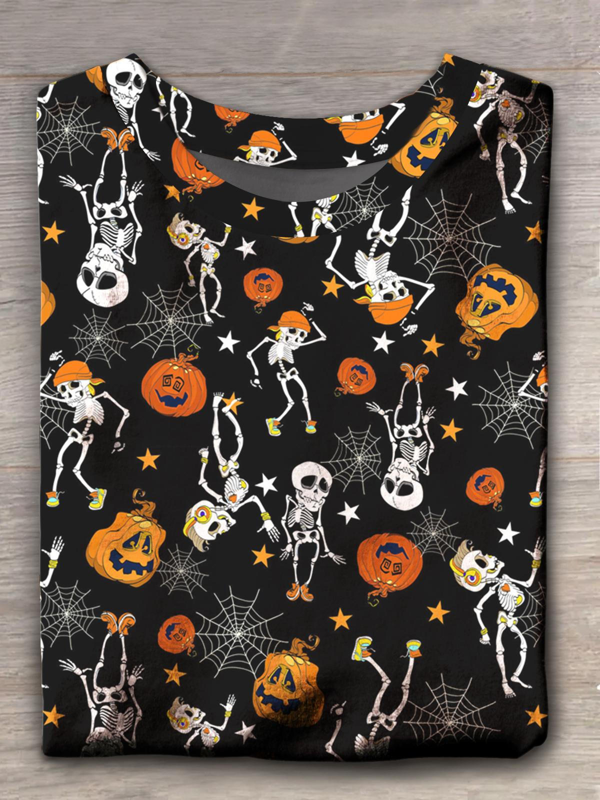 Halloween Pumpkin Skull Print Short Sleeve T-Shirt