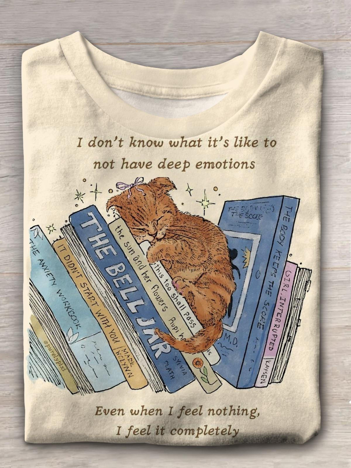 I Don't Know What It's Like Cute Cat Book Vintage Print T-shirt