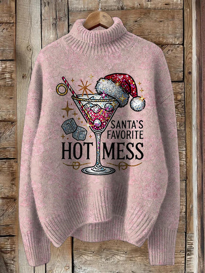 Women's Santa's Favorite Hot Mess Printed Casual Crew Neck T-Shirt