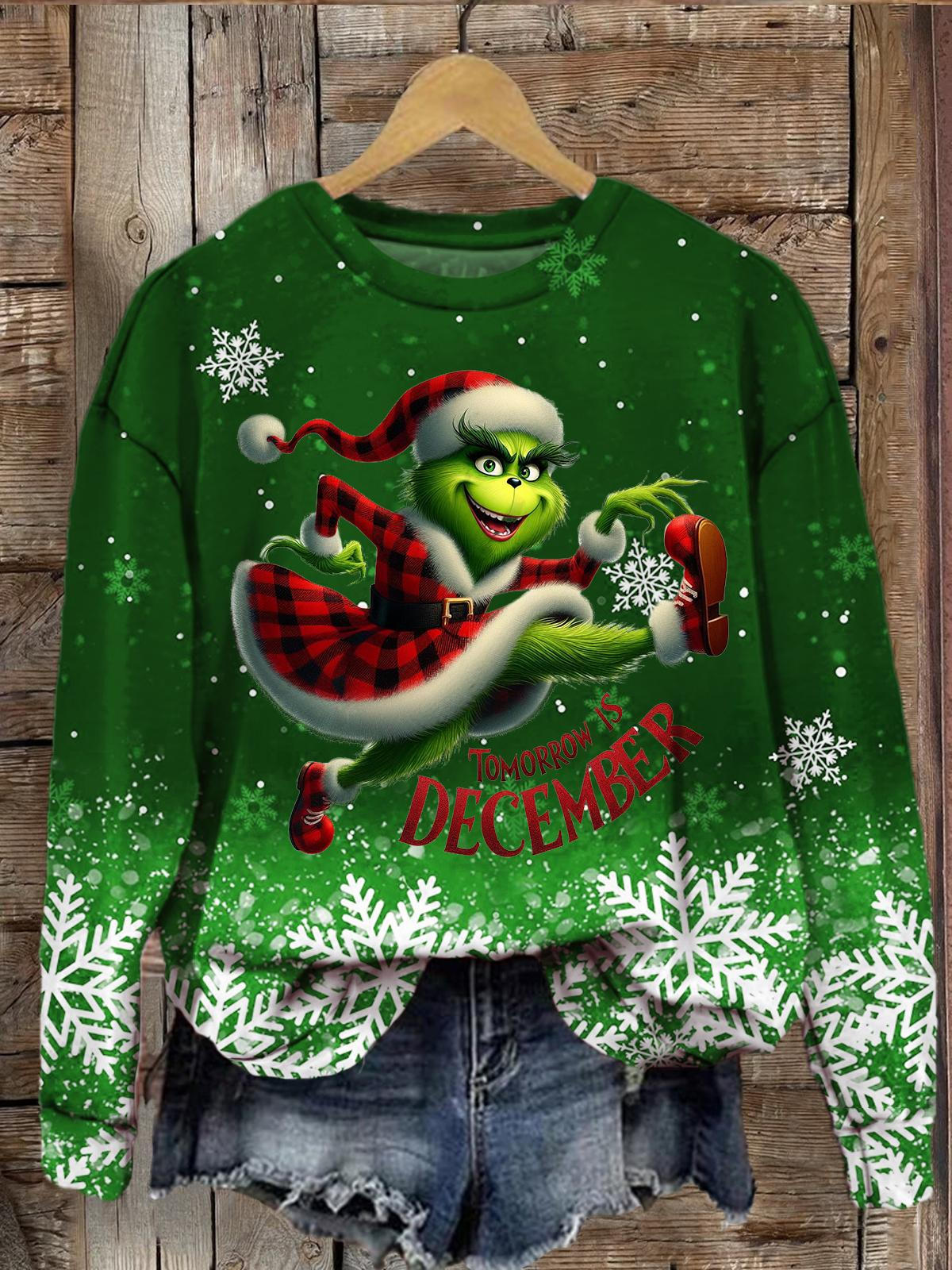 Tomorrow Is December Christmas Character Print Long Sleeve Top