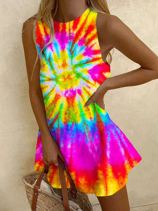 Women'S Colorful Tie Dye Vacation Vest Skirt