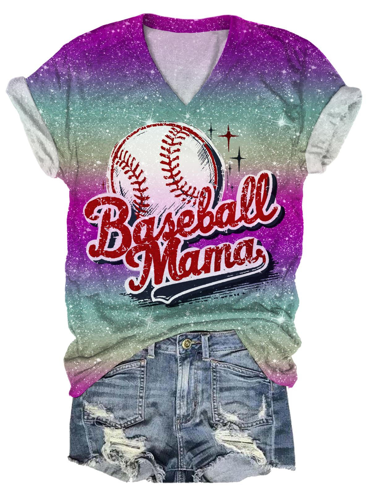 Baseball Mama Ball Game Art Fun Print T-shirt