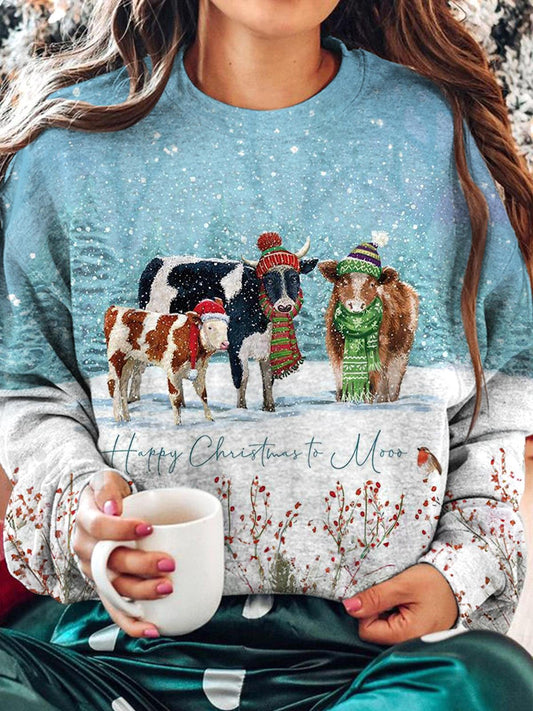 Women's Happy Christmas Crew Neck Casual Sweatshirt