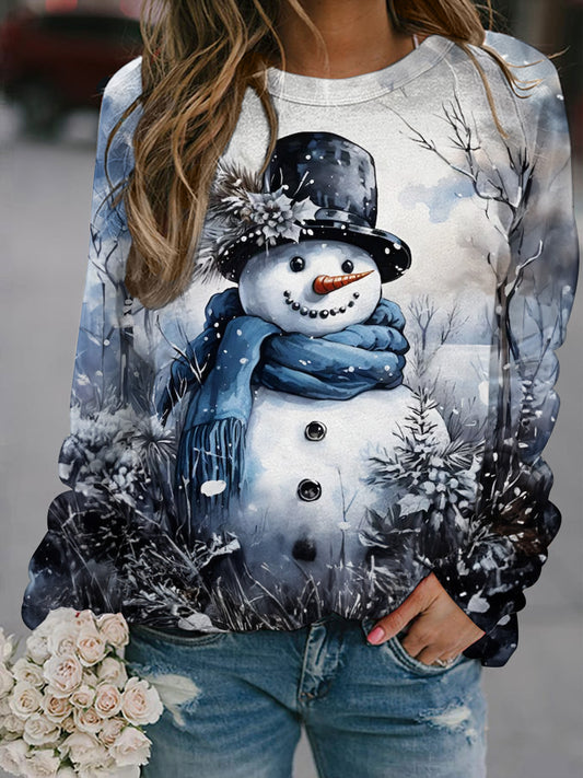 Snowman With Print Long Sleeve Casual Top