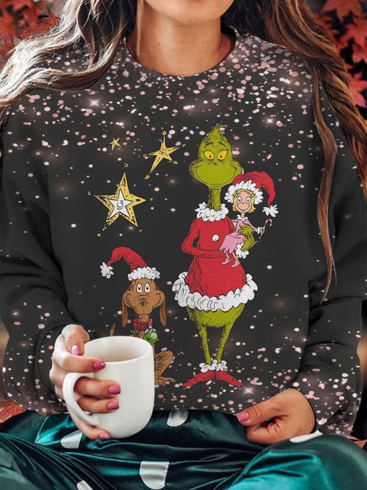 It Snowed On Christmas Printed Long Sleeve Casual Top