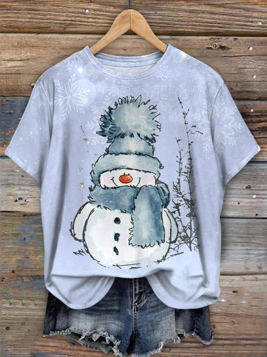 Cute Christmas Snowman Crew Neck T-shirt