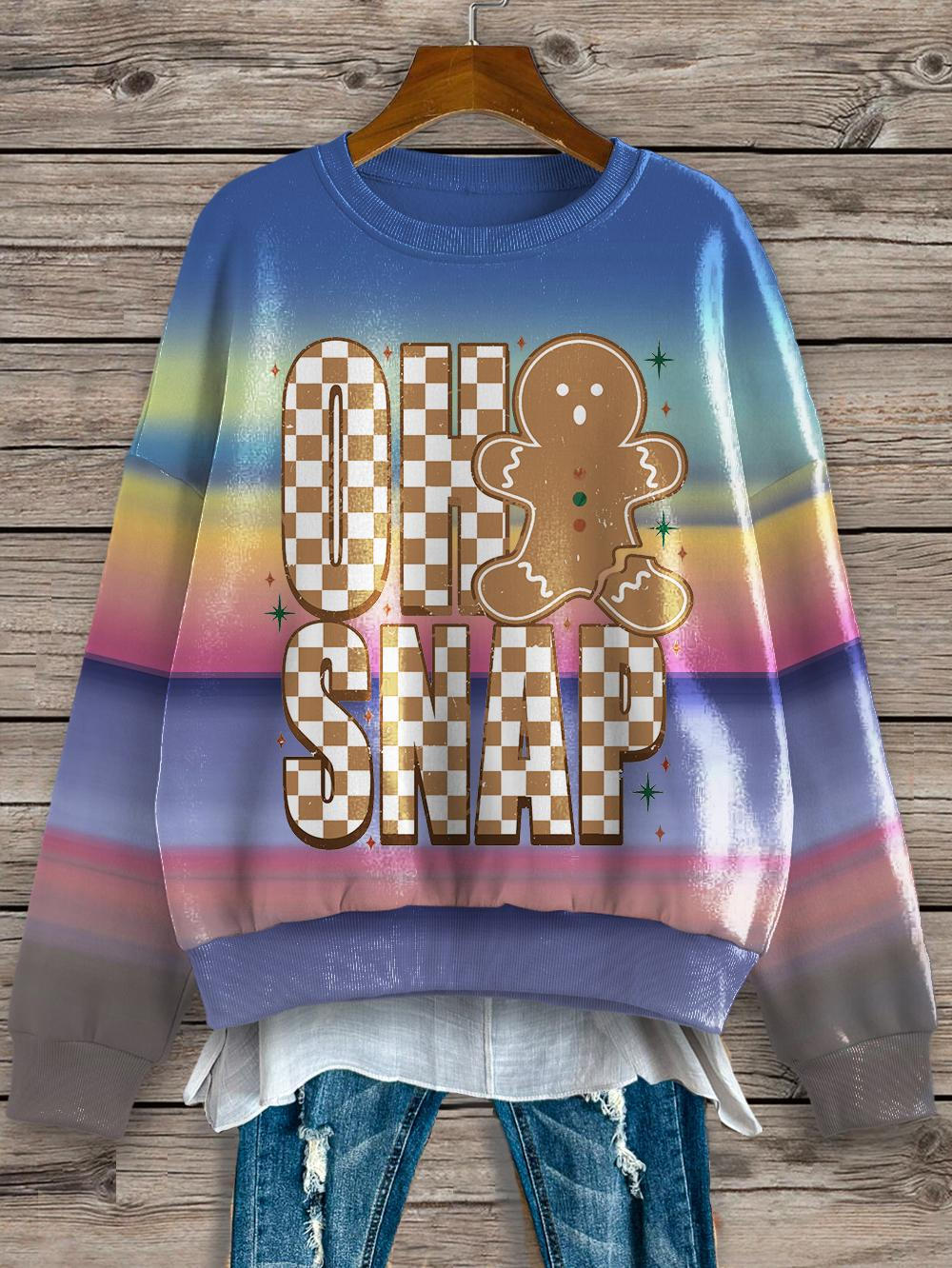 Oh Snap Christmas Fun Cookies Rainbow Gradient Print Long Sleeve Top