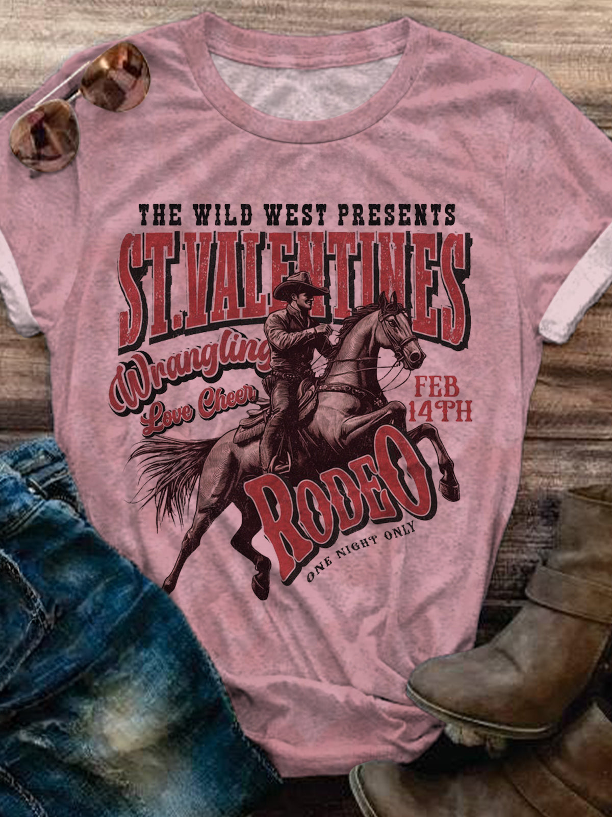 Vintage Western Valentines Love Crew Neck T-shirt