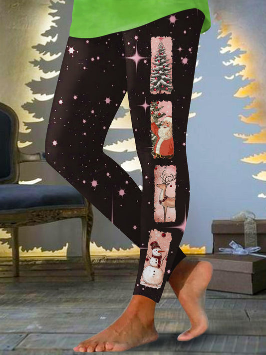 Retro Snowy Christmas Print Leggings