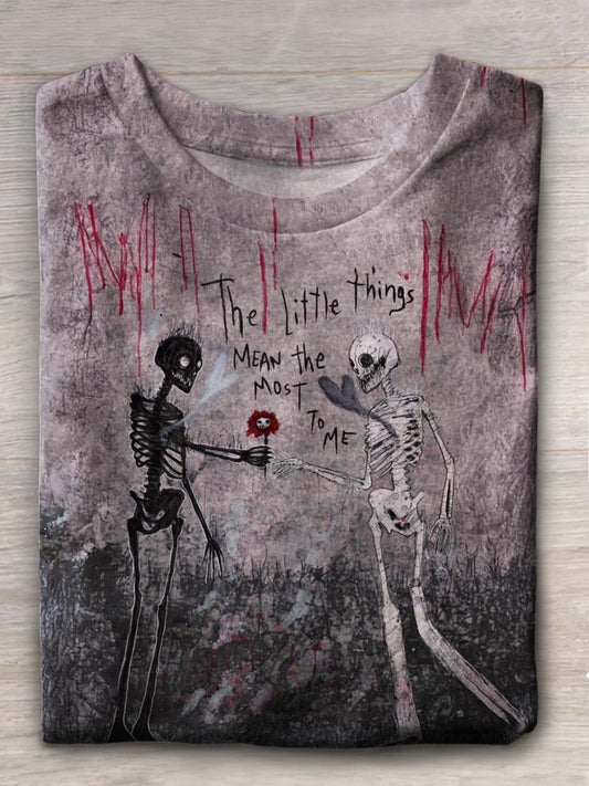 The Little Things Mean The Most To Me Skull Vintage Print T-shirt