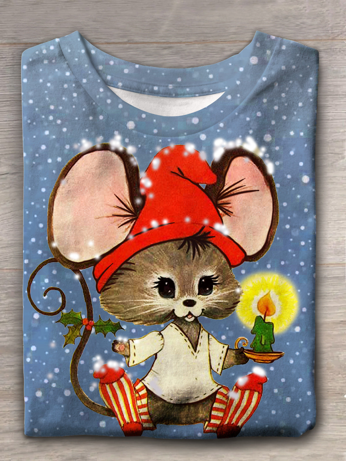 Women's Christmas Possum Vintage Print Crew Neck T-Shirt