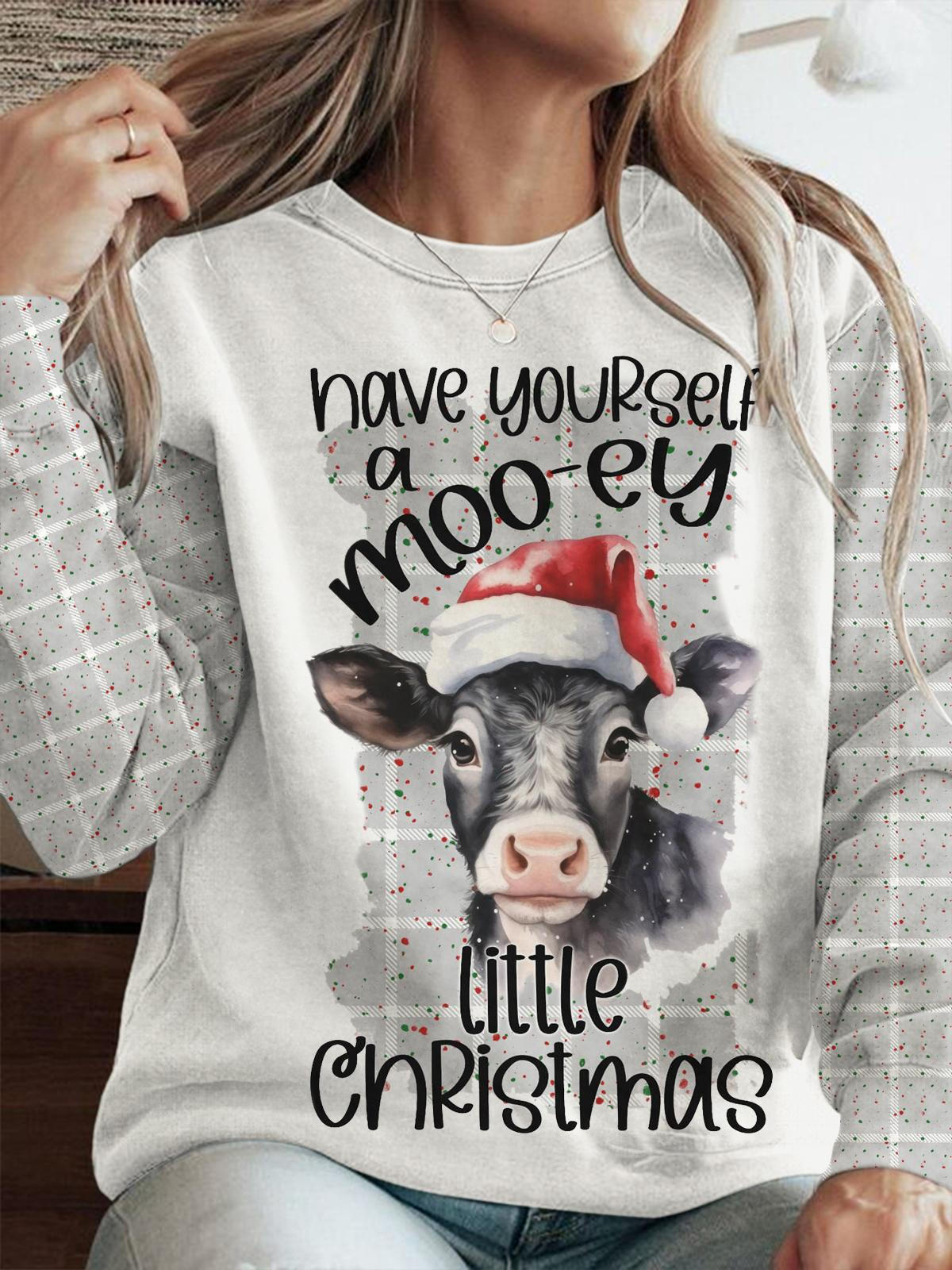 Women's Cute Christmas Cows Crew Neck Casual Sweatshirt