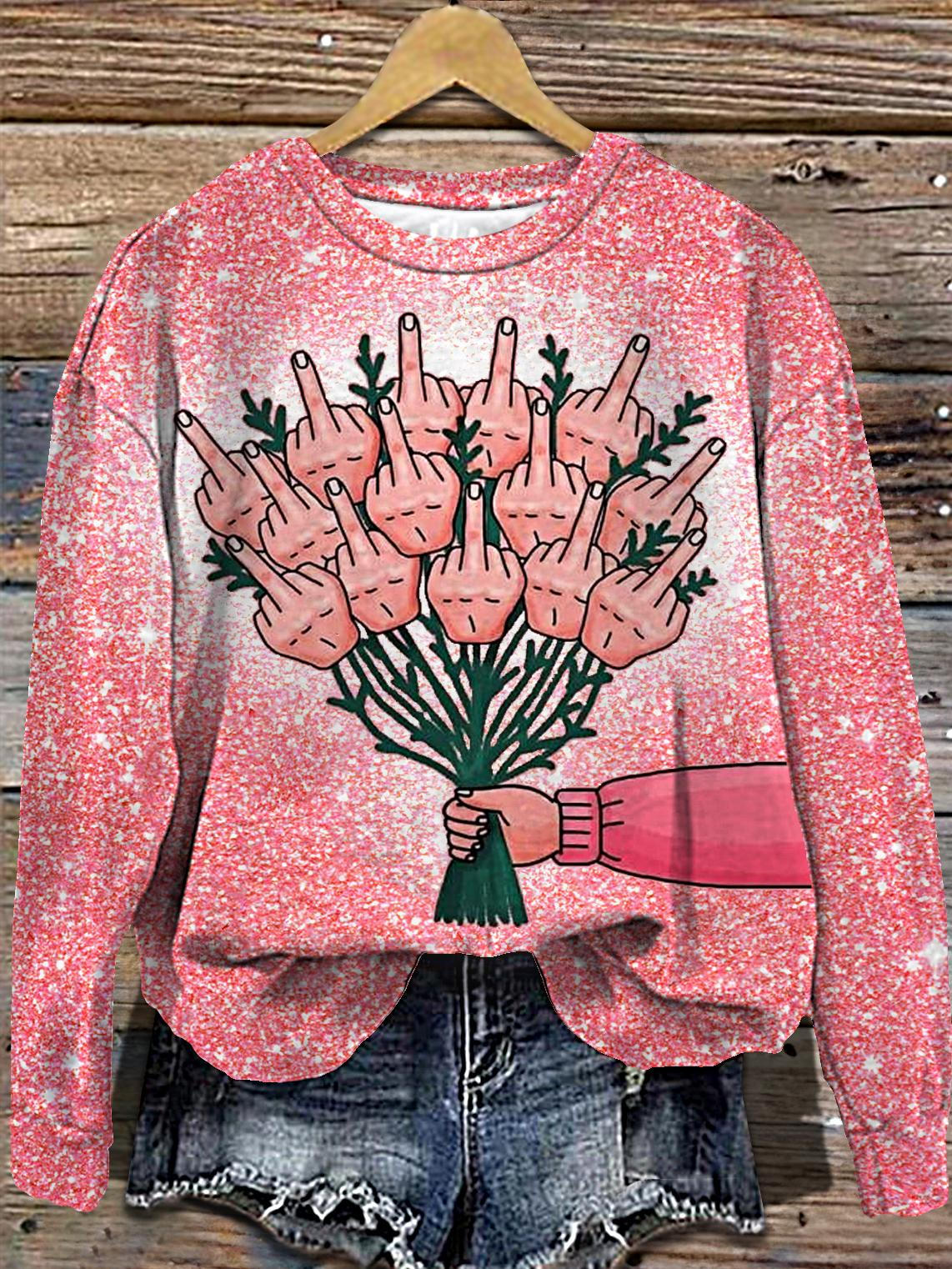 Women's Flowers For The Deserving One Round Neck Long Sleeve Top