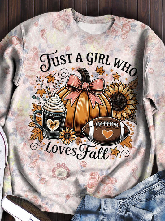 Women's Just A Girl Who Loves Fall Print Long Sleeve Top