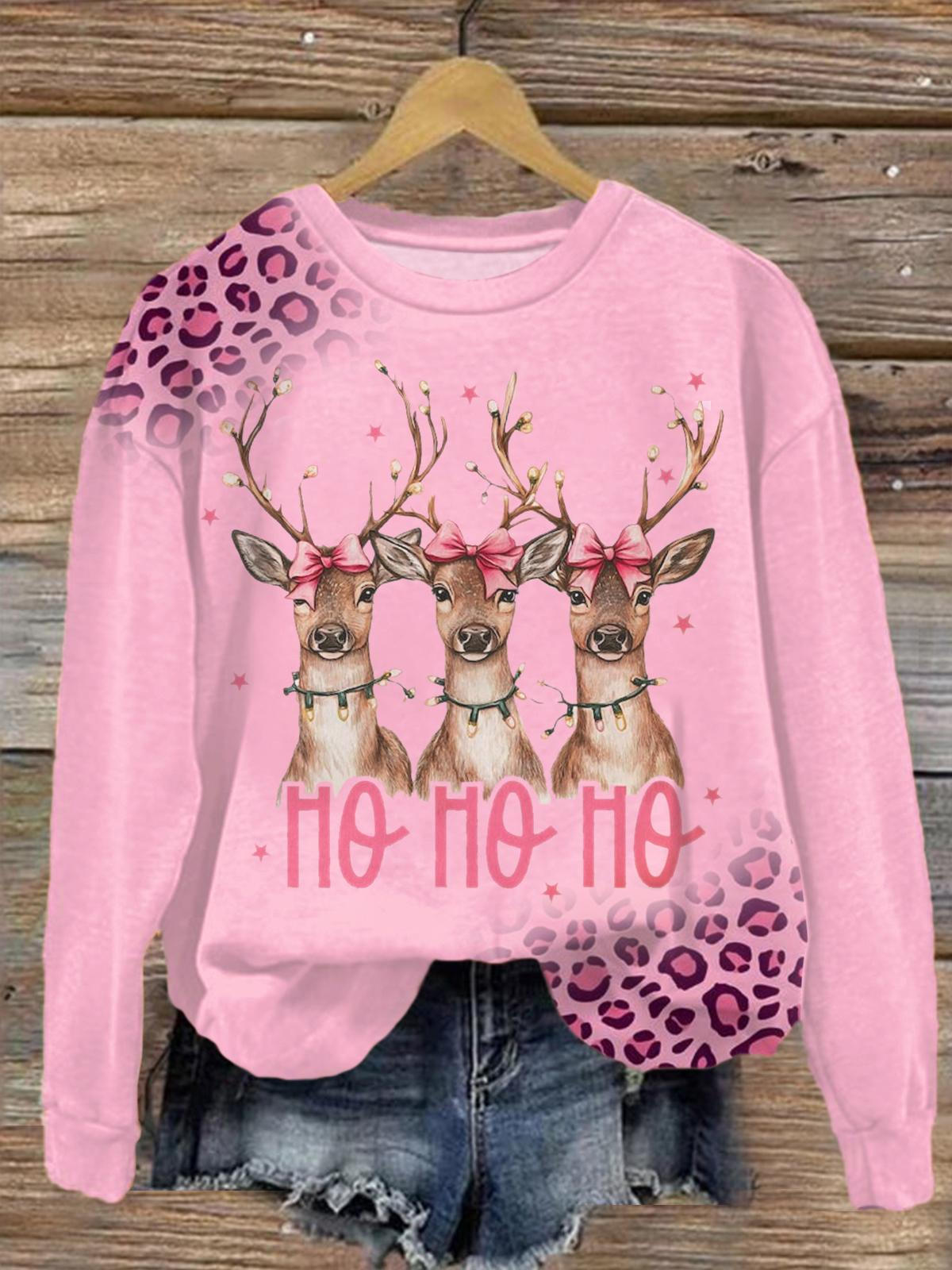 Women's Sparkly Deer Christmas Round Neck Long Sleeve Top