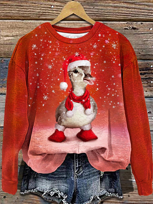 Women's Cute Christmas Duck Crew Neck Casual Sweatshirt